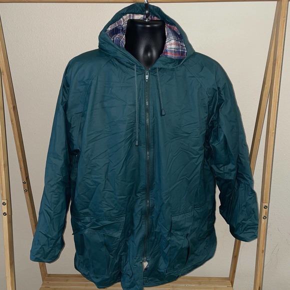 Vintage David Taylor Mens‎ Jacket Rain Coat Teal Plaid Lining Size Large - Picture 1 of 10
